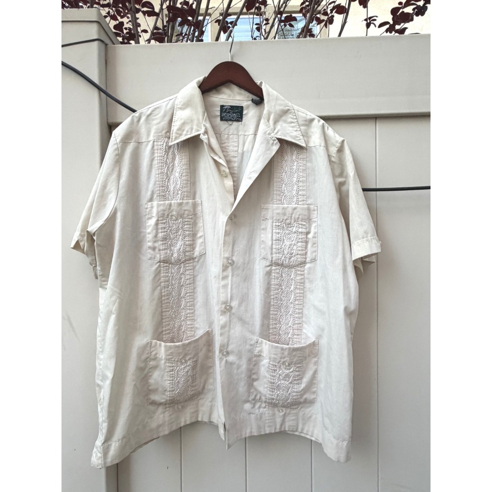 Haband of Paterson Guayabera Shirt Mens XL Cream Short Sleeve Cuban Wedding Top